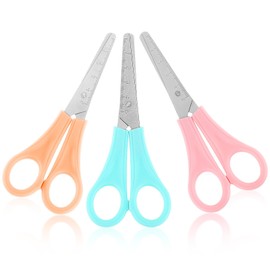 WLLHYF 3 Pack 5" Safety Scissors Blunt Tip Stainless Steel Comfort Soft Grip School Classroom Small Scissors Assorted Colors for Art Supplies Student Cutting Paper (Pink/Orange/Blue)