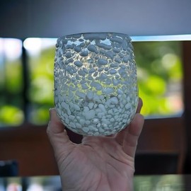 Generic Mexican White Rock Rock Wine Glasses - Set of 2 | Hand Blown 18oz Speckled Stemless Glassware, Large