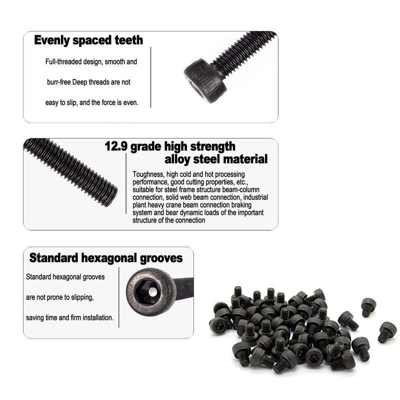 JIUWU 50 Pcs M3x4mm Carbon Steel Hex Socket Head Screw