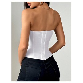 Verdusa Women's Overbust Bustier Sexy Corset Tops Foldover Strapless Going Out Tops White Large