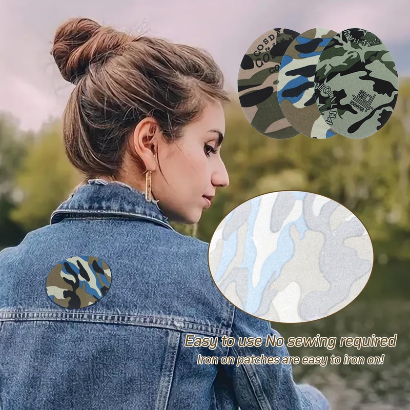 Pack of 12 Patch Stickers, Iron-On Patches, Camouflage Oval Shape