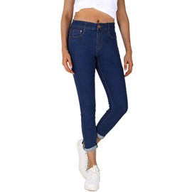 2LUV Pantalones vaqueros ajustados elásticos con 5 bolsillos para mujer, azul Denim, 35