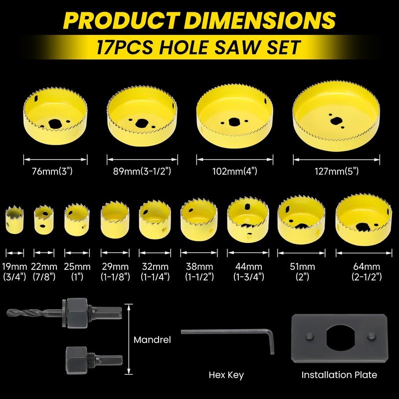 REKCKRUL 17PCS Premium Hole Saw Kit, Hole Saw Set with
