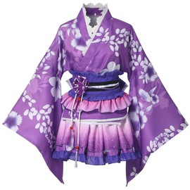 BLESSUME Kimono Mini Cosplay Yukata Outerwear, Short, Cute, Haori Kimono Dress, Oiran Dress, Summer Festival, Fireworks Display, Kimono Cosplay Costume (L, Purple)