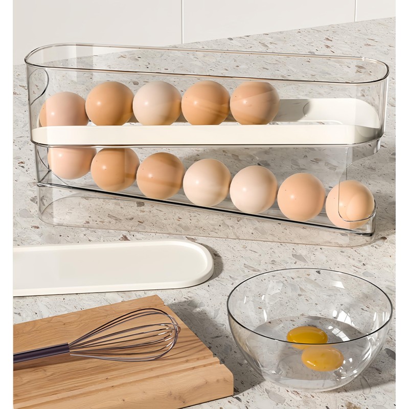 WACOI Auto Rolling Fridge Egg Organizer, Space Saving Eggs Dispenser