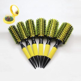 Thermal Round Barrel Boar Bristles Hair Brush Set - Professional Styling for Blow Drying, Curling, Scalp Massage, Dry/Wet Hair (YELLOW)