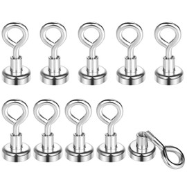 Wukong Pack of 10 Nodym Magnets with Hooks, 9 kg (20 lbs) Strong Magnetic Hooks, 16 mm Small Hooks, Magnetic Hooks, Very Strong, Magnetic Hooks for Camping, Warehouse and Kitchens