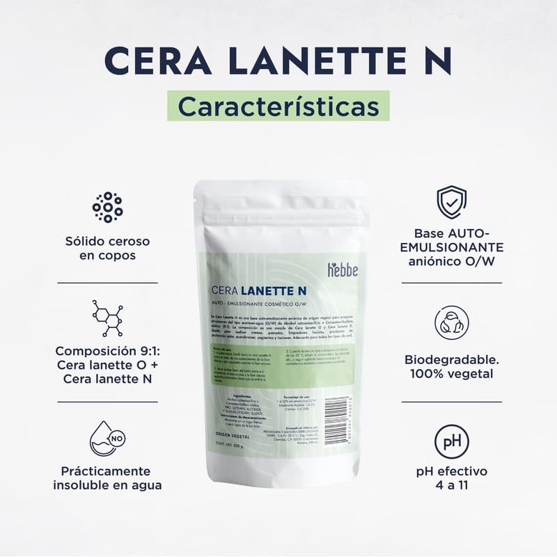 HEBBE Cera Lanette N 500 g | Emulsionante O/W y