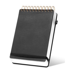 Yoment Top Spiral Notebook Leather Steno Pads 240 Pages Spiral Notepad for Work 5x7 Top Bound Steno Notebook, 100 GSM Thick Paper, Left Handed Notebooks for Office College School, Black