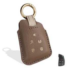 OLLEN NO-Screws Premium Leather for GMC Key Fob Cover, Fit for GMC Yukon Denali Sierra Chevy Silverado Suburban Tahoe Buick 2021-2025~, Car Key Case (5 Buttons, Brown)