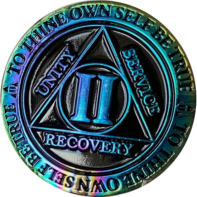 2 Year AA Medallion Reflex Rainbow Plated Black Sobriety Chip