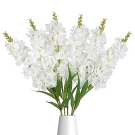 IPOPU 6PCS Delphinium Artificial Flowers 39" Realistic Faux Hyacinth Long Stem Delphinium Silk Flowers for Tall Vase Filling Wedding Centerpieces Home Decor (White)