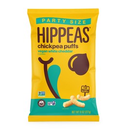 HIPPEAS Chickpea Puffs, Groovy White Cheddar, Gluten Free Snacks, Dairy Free, Vegan, 8oz Bag, 3g Protein, 2g Fiber, Crunchy, Nutritious, Baked Plant Protein Snack, Non-GMO, Kosher