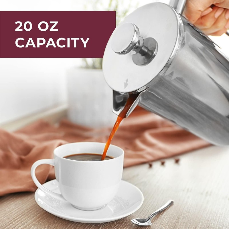 MuellerLiving French Press Coffee Maker 20oz, Stainless Steel French Press