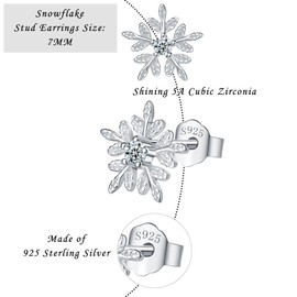 Deyanse Silver Christmas Earrings Women's 925 Sterling Silver Christmas Stud Earrings Snowflake Stud Earrings Elk Moonstone with Cubic Zirconia 10 mm Small Silver Sleeping Cartilage Stud Earrings for