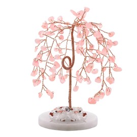 LAIDANLA Rose Quartz Natural Healing Crystal Tree Reiki Money Tree Agate Base Copper Wire Life Feng Shui Energy Tree for Home Office Desk Room Decor Meditation Good Luck Gift