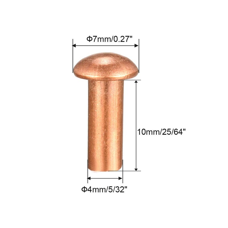 sourcing map 50pcs 5/32" x 25/64" Round Head Copper Nails