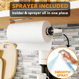 SpaceAid SprayNeat Paper Towel Holder with Spray Bottle, Under Cabinet Paper Towels Holders with Sprayer Inside Center, Hanging Wall Mount Papertowels Roller for Kitchen and Bathroom (Silver)