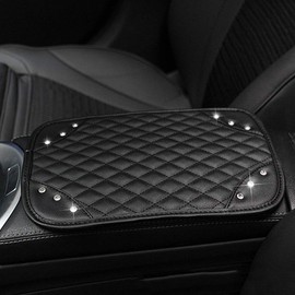 ihreesy Center Armrest Pad, Bling Bling Universal Car Armrest Cushion PU Leather Center Console Protection Armrest Cover Armrest Center Console Cover