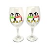 Cute Winter Penguin Couple Hand Painted Stemmed Wine Glasses Set