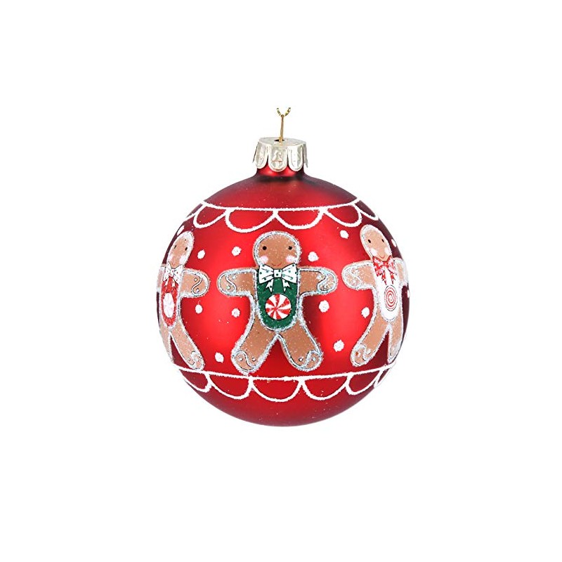 Gisela Graham Matt Red Gingerbread Men Glass Bauble, Christmas