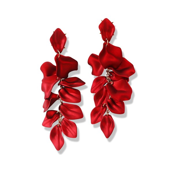 TOFBS Women's Elegant Drop Statement Tassel Earrings Rose Petals Earrings