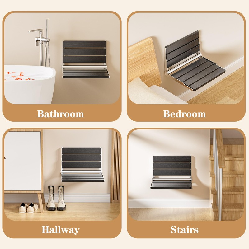 AKIMRABY Folding Shower Seat Wall Mounted, 15" Folding Shower Bench