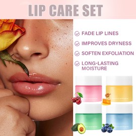 Lip Sleeping Mask Set - 4 PCS Lip Balm Set Mini Day and Night Repair - Lip Balm for Chapped Cracked Dry Lips Nourishing & Hydrating Lip Mask for Women Men