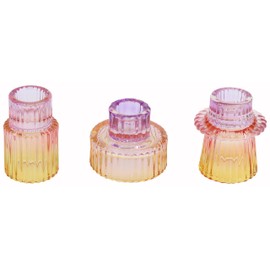 Vixdonos Glass Candlestick Holders Tealight Candle Holders for Table Centerpieces, Wedding Decor and Dinner Party (3 Pcs, Purple-Pink-Yellow)