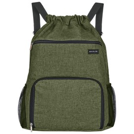 BAVELOE Drawstring Backpack with Wet Pocket & Shoe Compartment, Water-Resistant Sports Gym Swim String Bag for Women Men (Dark Green)