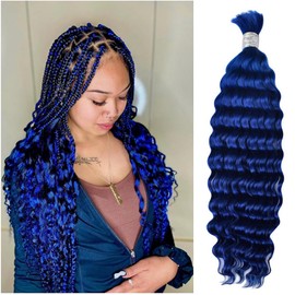 Kiss darling LASHES Blue Raw Human Braiding Hair Deep Wave Bulk Human Hair for Braiding No Weft 26inch 100g/Bundle for Boho Box Braids Bohemian Knotless Hair Extensions