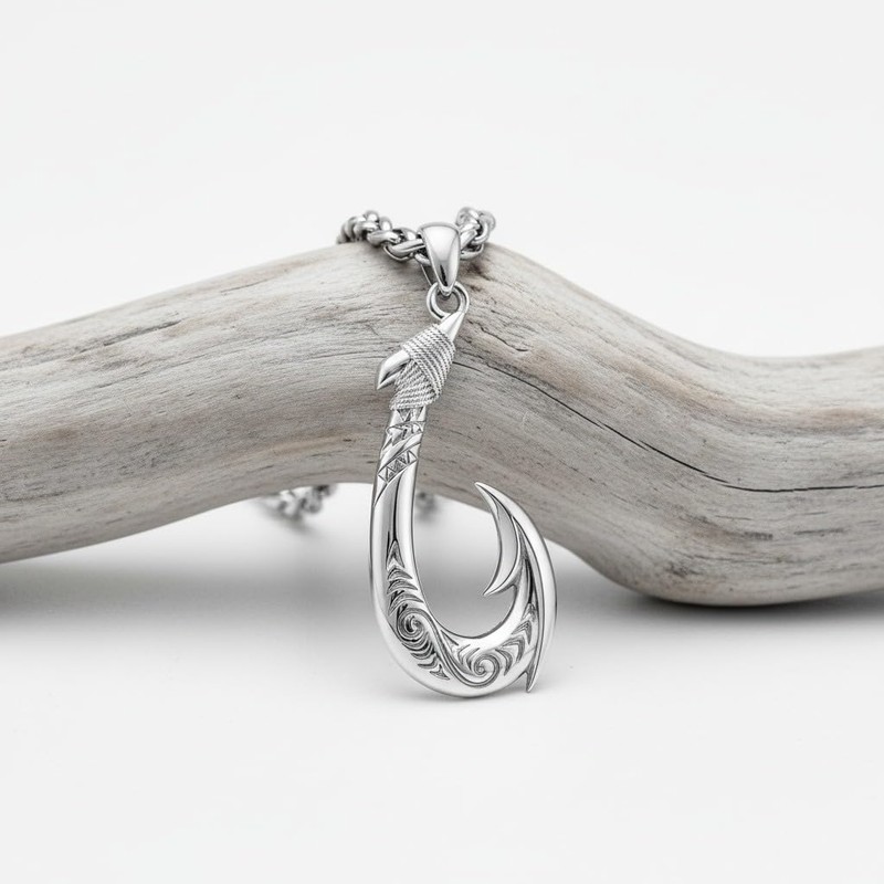 Lattd Fish Hook Necklace 925 Sterling Silver Hawaiian Fish Hook