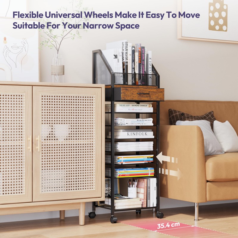 SWTYMIKI 9-Tier Rolling File Cart - Paper Organizer with Drawer