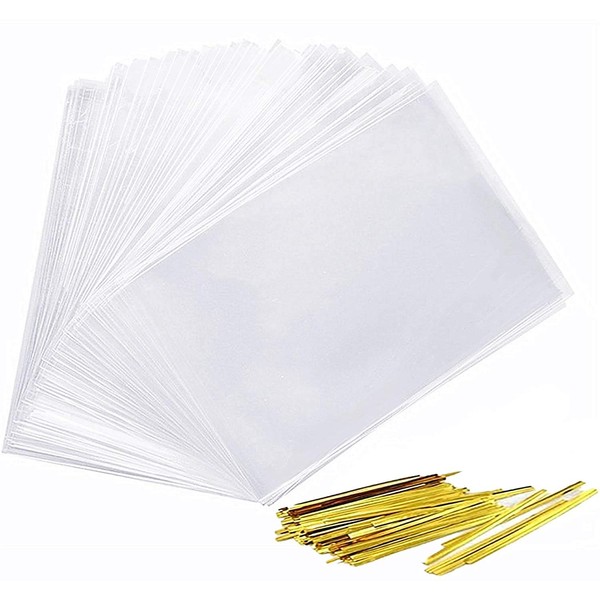 350 PCS 4x6 Inch Clear Treat Bags,Cellophane Treat Bags With 400PCS Twist Ties,Plastic Bags for Bakery, Cookies, Candies,Dessert