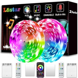 L8star Battery Powered Led Strip Lights, 2x16.4Ft (32.8Ft),Two Sets of Strip Light with 4 AA Battery Box/USB RGB LED Lights, Remote and APP Control