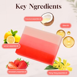 Earthkissed Strawberry Essential Oil Soap (3-Pack with Mesh Bag) - 100% Natural Vitamin C & E Enriched, Long-Lasting Moisturizing Body Wash, Gentle Skin Care for Daily Luxury