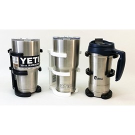 Universal Tumbler Holder (UTH) for All YETI Style Stainless Steel tumblers.Holds Coffee Cups, Wine stemware, and All Drink containers. Gimbaled - attaches to Tubes or Poles, 5/8” – 1-3/8”. (White)