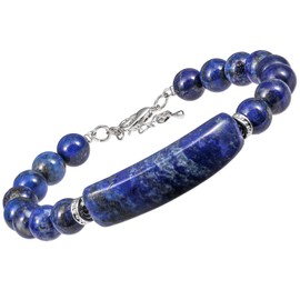 TUMBEELLUWA Healing Crystal Beads Bracelet for Women, Adjustable Round Beads Energy Link Bangle with Tube Stone Charm, Lapis Lazuli