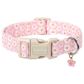 Lionet Paws Floral Dog Collar- Cute Daisy Pink Dog Collars with Plastic Buckle, Light Adjustable Dog Collars for Small Medium Dogs