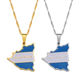 Hafrita Nicaragua Map Flag Pendant Necklaces Gold Nicaraguans Map Flag Pendant Necklace