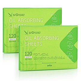Oil Absorbing Sheets with Bamboo Charcoal - 2 Pack (240 sheets) Oil Blotting Sheets For Face, 20% More Makeup Friendly High-performance Handy Face Blotting Paper for Oily Skin