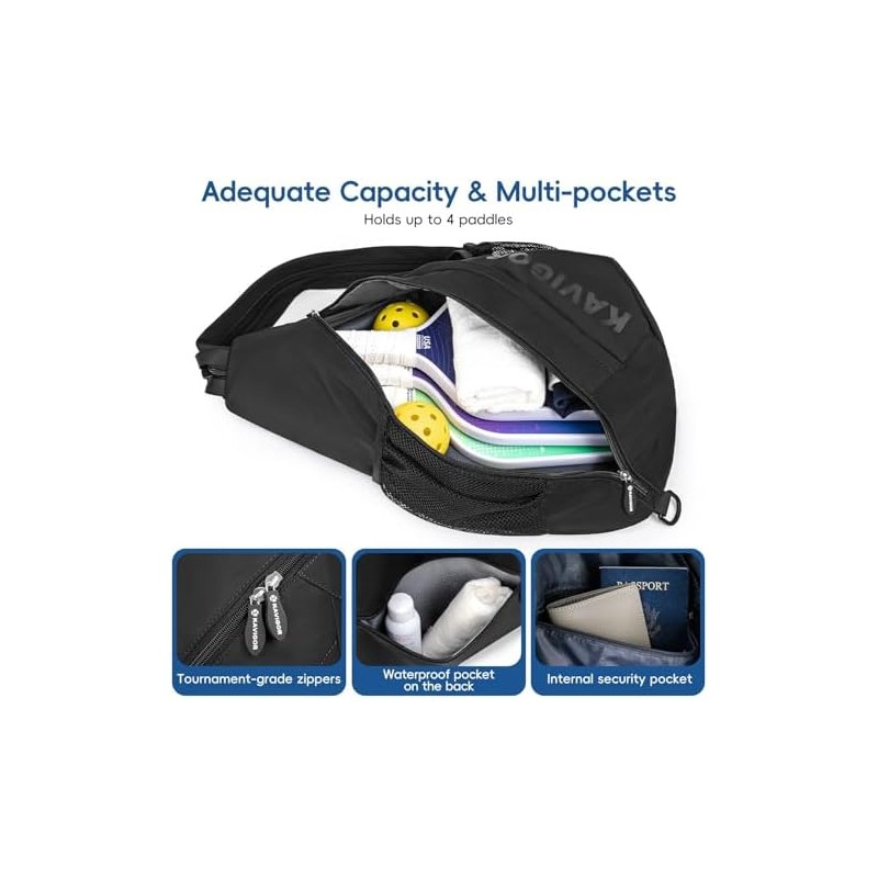 Pickleball Sling Bag Organizer for Paddles and Gear, Lightweight Crossbody