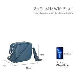 Kitise Women Classic Design Lightweight Genuine Italian Leather Crossbody Shoulder Handbag Practical Ladies Casual Camera Handbag With Tassel Charm (Silver)