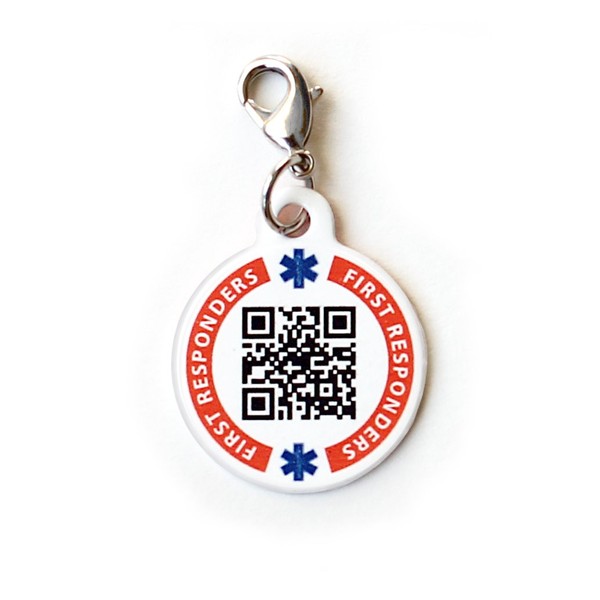 Dynotag® Web Enabled Smart Medical ID/Emergency Information Charm Bracelet Tag + Lobster Clasp with DynoIQ™ & Lifetime Service. Steel, 22mm dia.
