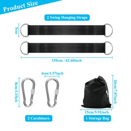 CiciIng Swing Attachment, Hammock Attachment, 2 x 159 cm Hammock Straps with 2 Heavy Duty Carabiners and 1 Storage Bag, Polyester Straps for Tree Swing Hanging Chair