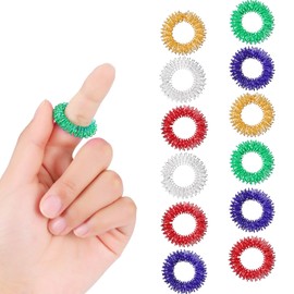 Blulu 12 Pieces Spiky Sensory Finger Rings, Spiky Finger Ring/Acupressure Ring Set for Teens, Adults, Silent Stress Reducer and Massager (12 Pieces)