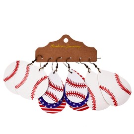 3Pairs Sporty Style Earrings, Glittering Sequin Leather Earrings, Rugby Basketball Baseball Football Cheerleaders Lightweight Multilayer Teardrop-Shaped Hook Dangling Jewelry-baseball