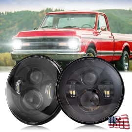 Unbranded Pair 7" Inch Round LED Headlights Hi-Lo Beam DRL For Chevy Truck Camaro C10