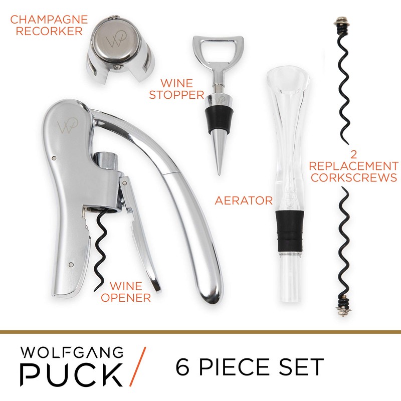 Wolfgang Puck 6-Piece Wine Tool Set with Wine Opener, Aerator,
