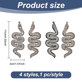 BEUNITONE 4pcs Rhinestones Snake Patch White Handmade Crystal Snake Applique Sew on Beaded Crystal Badge Snake Fabric Embroidery Patches for Clothes Bag Pants Shoes Hats DIY Projects